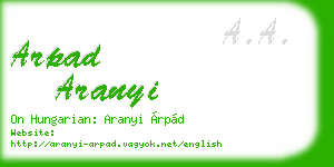 arpad aranyi business card